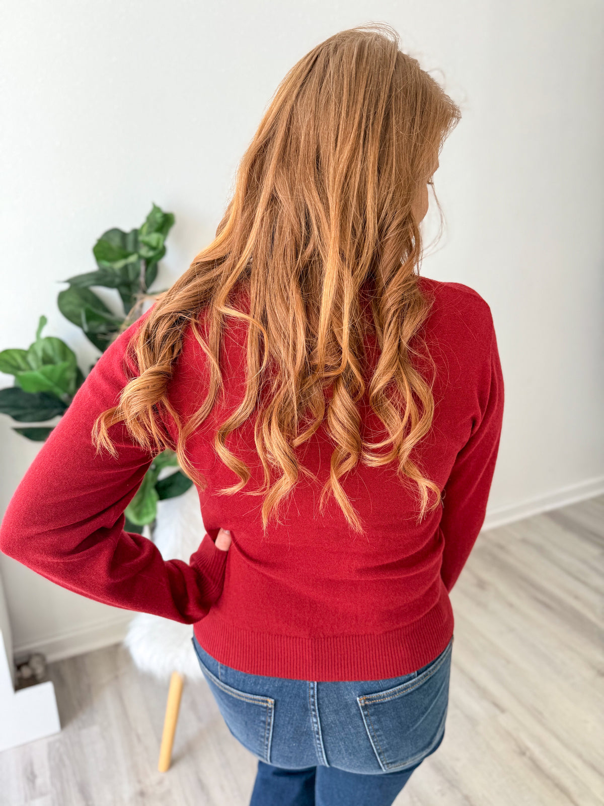 Deep Red V-Neck Sweater