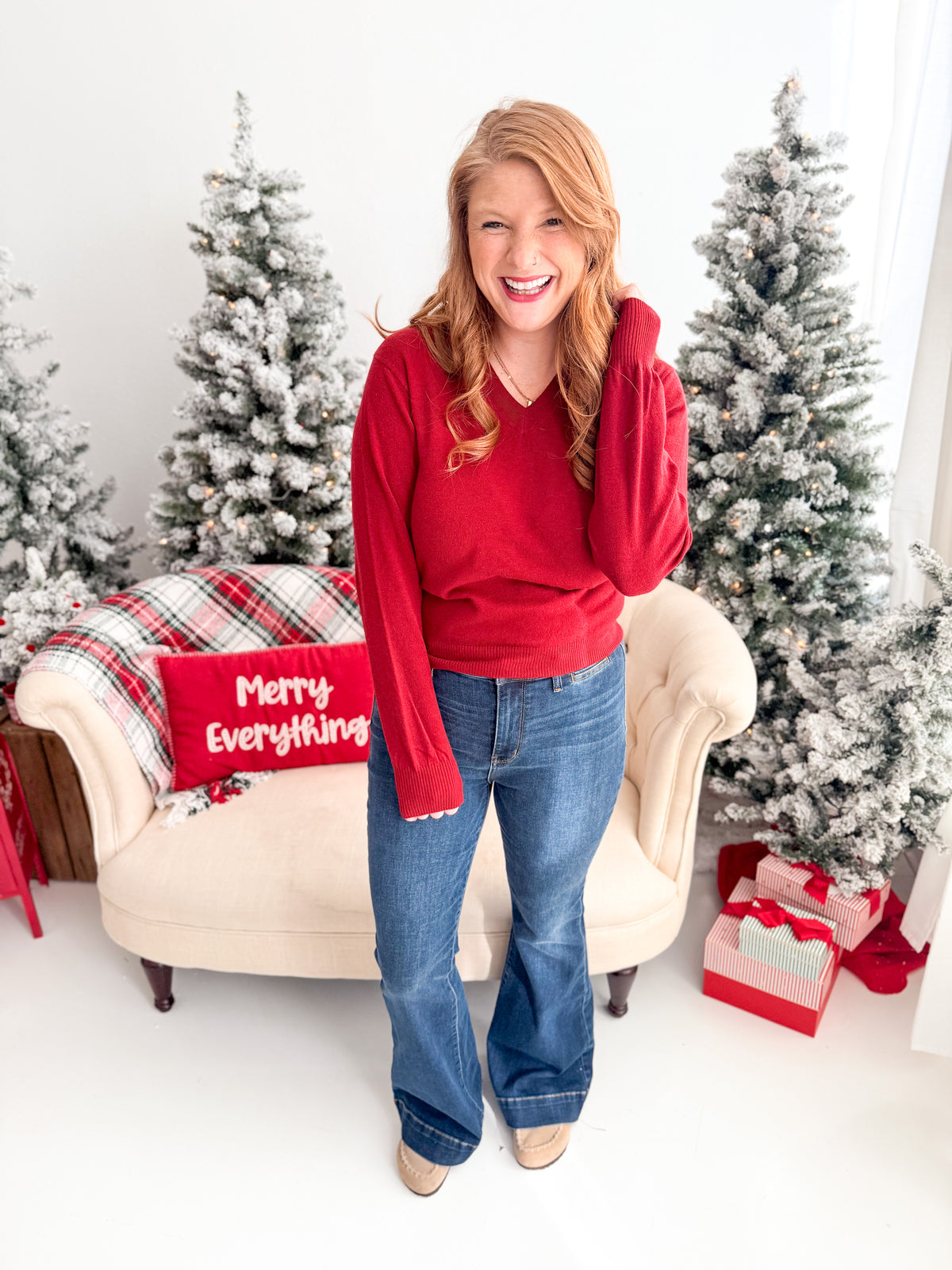 Deep Red V-Neck Sweater