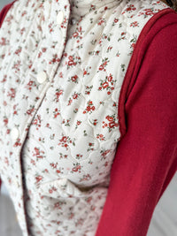 Cream Quilted Floral Puffer Vest