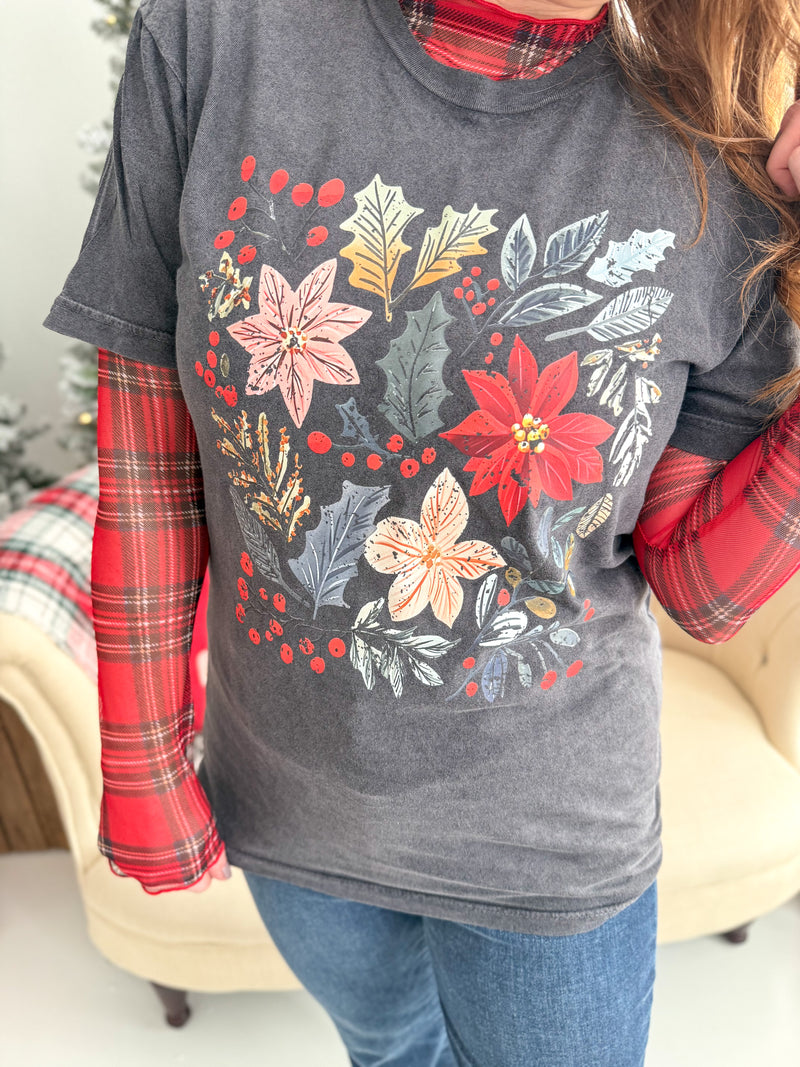 Floral Christmas Graphic Vintage Tee
