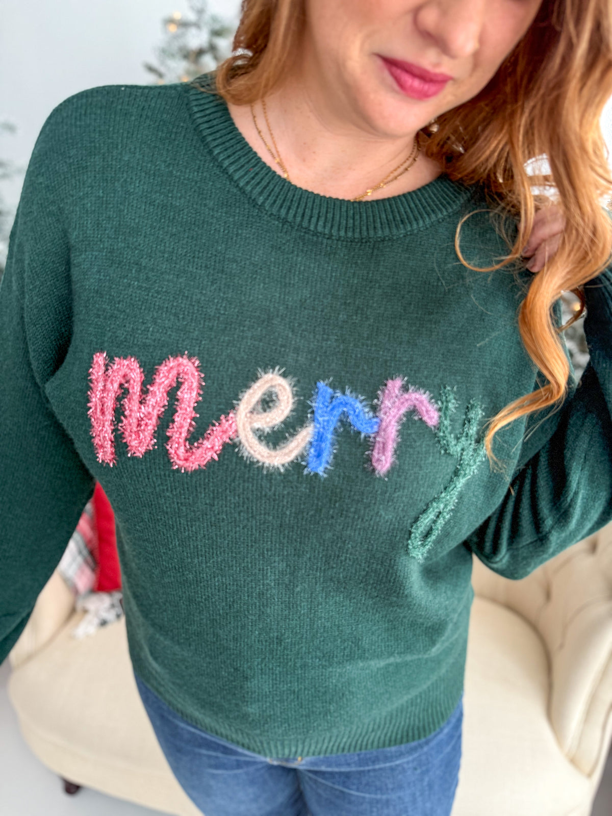 Merry Tinsel Sweater - Evergreen