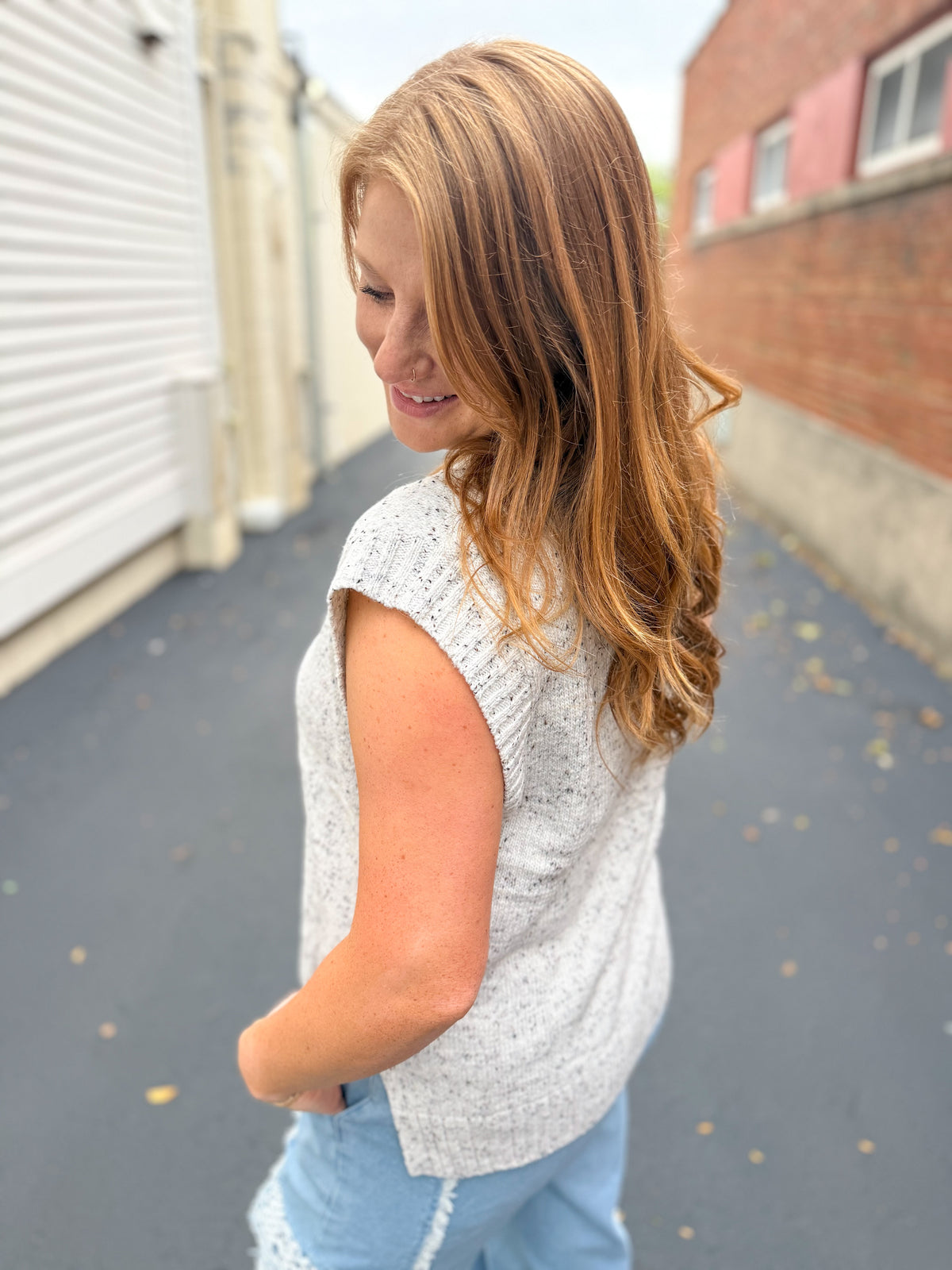 Ivory Speckled Knit Vest