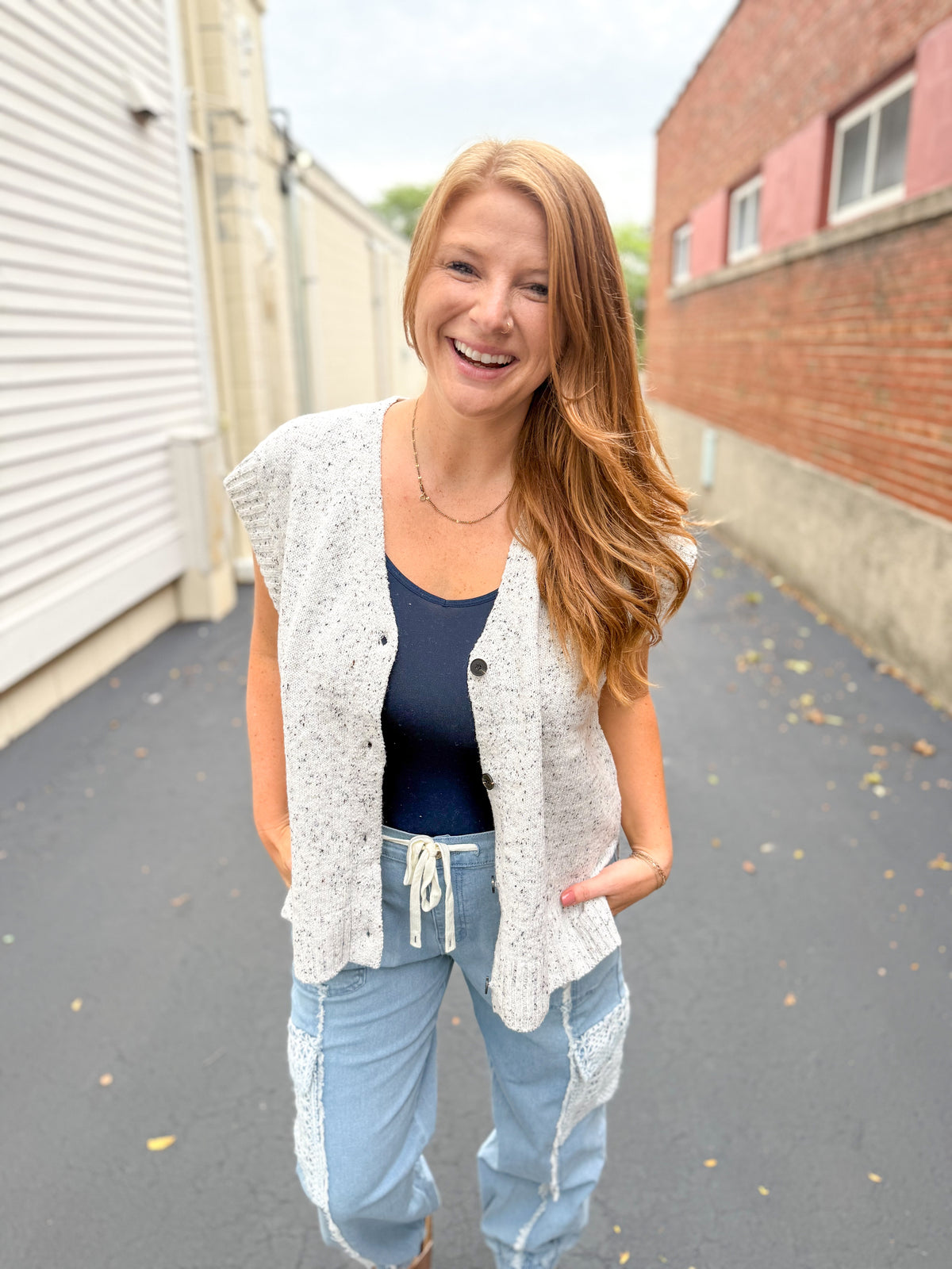 Ivory Speckled Knit Vest