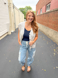 Blue Crochet Patch Joggers