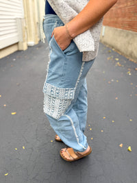 Blue Crochet Patch Joggers