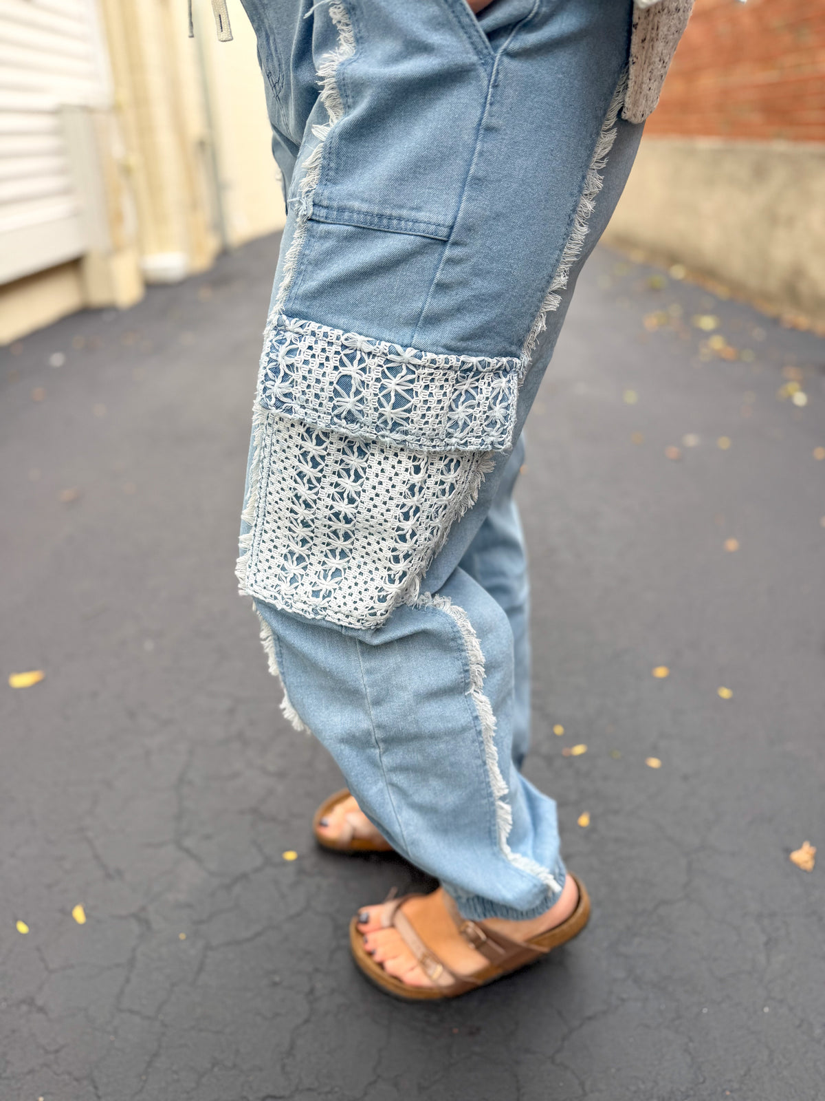 Blue Crochet Patch Joggers