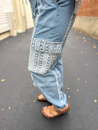 Blue Crochet Patch Joggers