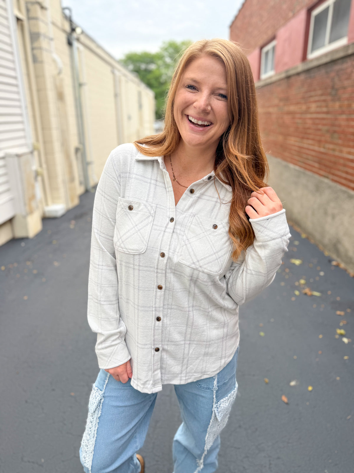 Soft Oat Plaid Button Up