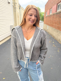 Gray Contrast Stitch Cardigan