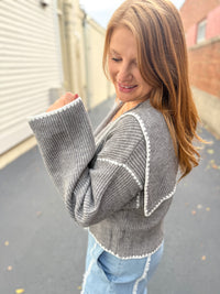 Gray Contrast Stitch Cardigan