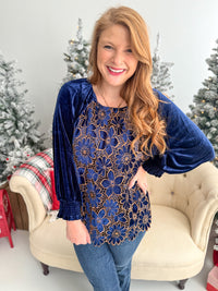 Navy Floral Velvet Top