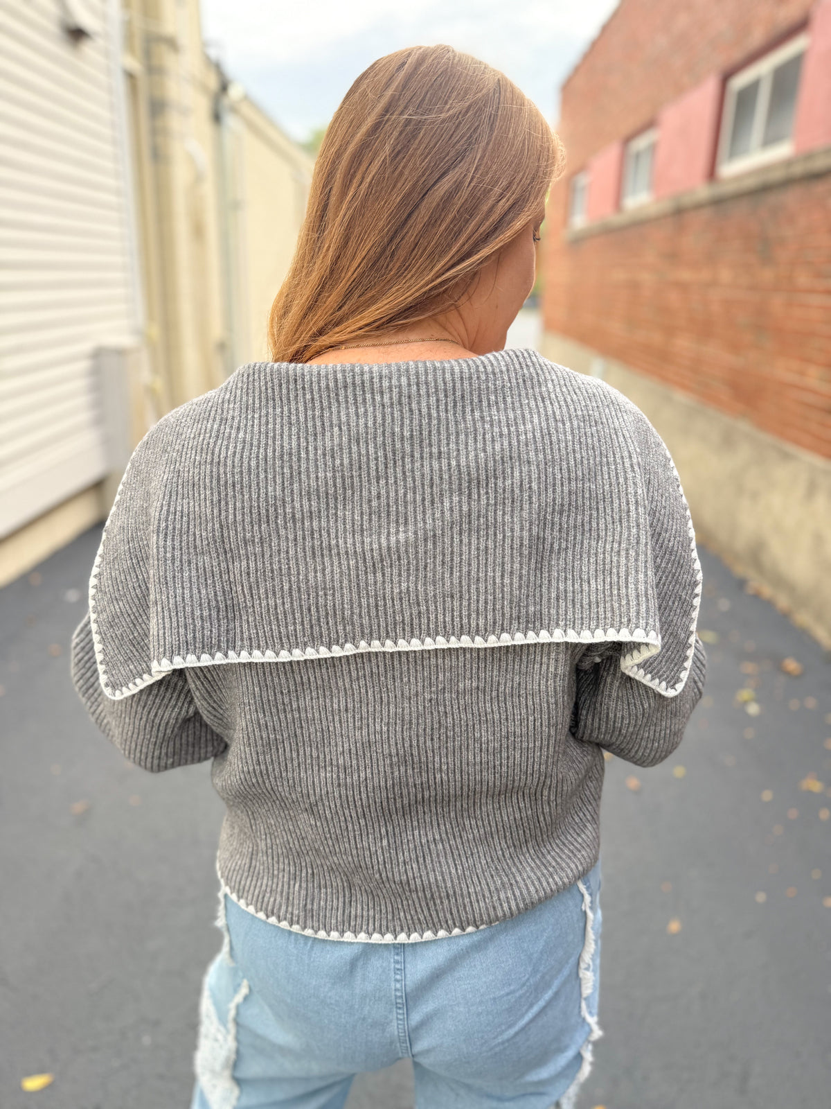 Gray Contrast Stitch Cardigan