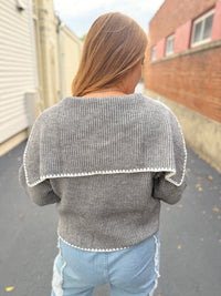 Gray Contrast Stitch Cardigan