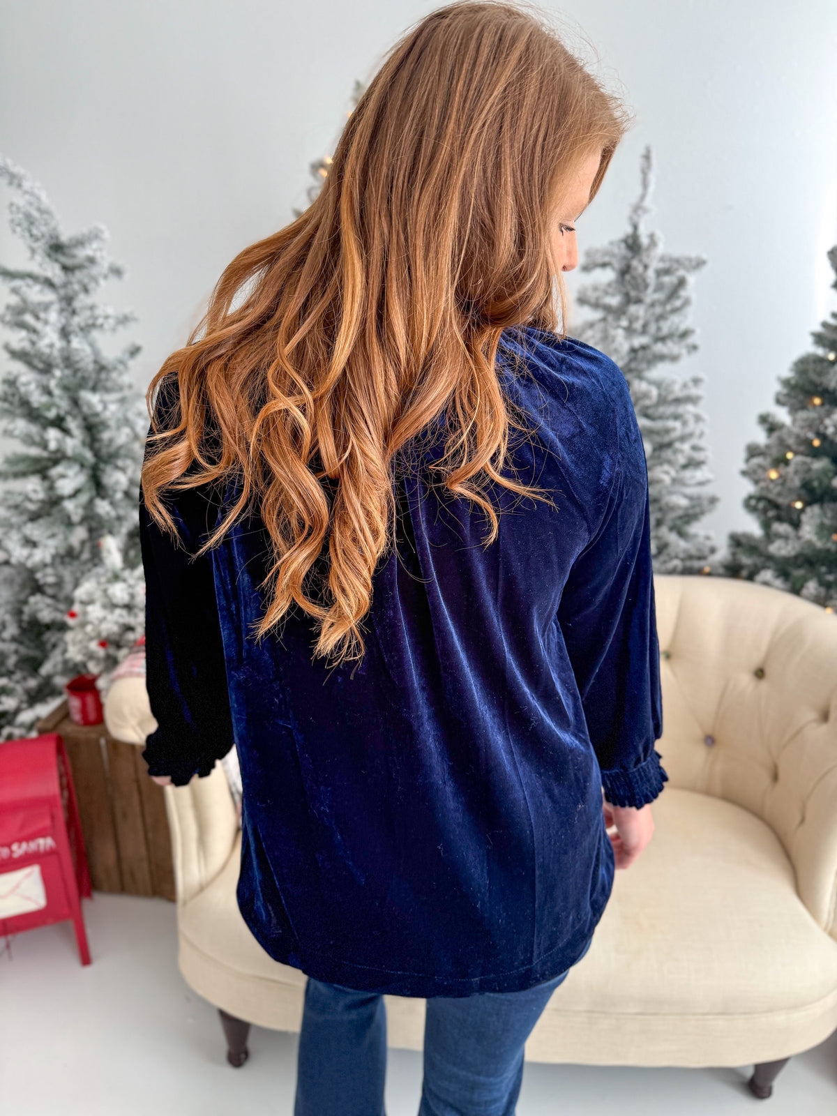 Navy Floral Velvet Top