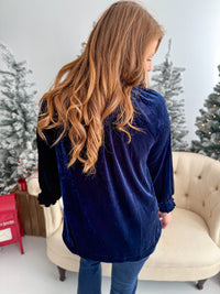 Navy Floral Velvet Top