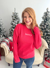 Merry Vintage Washed Graphic Crewneck - Cranberry Red Heather