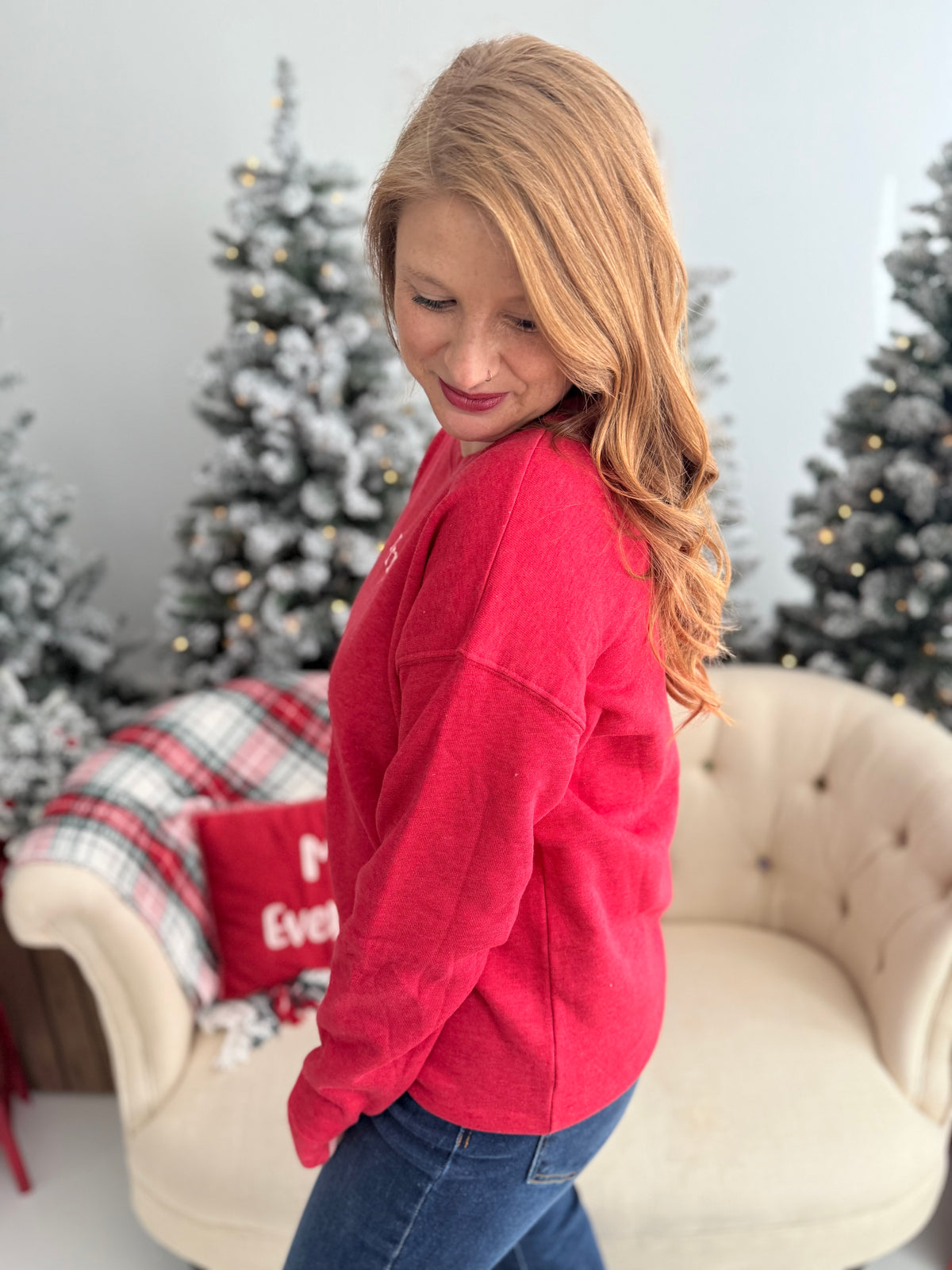 Merry Vintage Washed Graphic Crewneck - Cranberry Red Heather