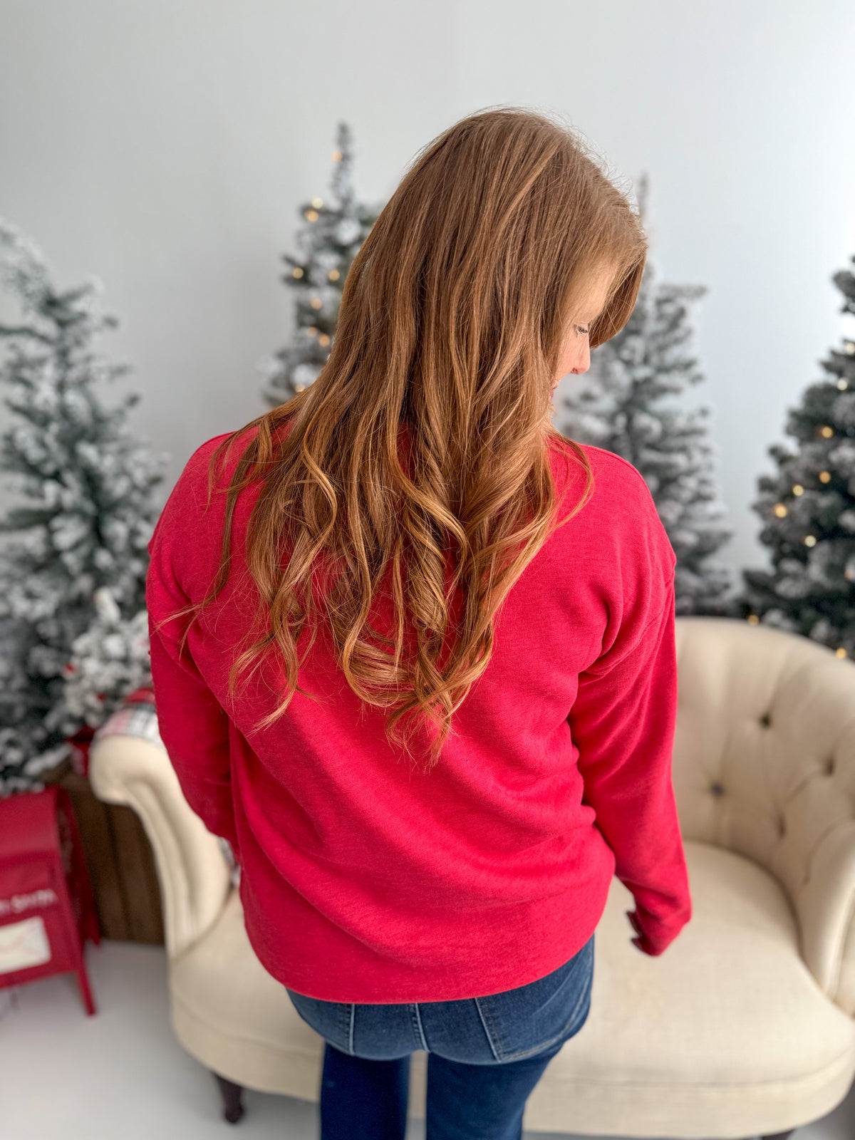 Merry Vintage Washed Graphic Crewneck - Cranberry Red Heather
