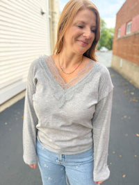 Gray Lace Trim Top