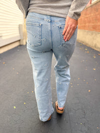 Flower Embroidered High Rise Crop Jean