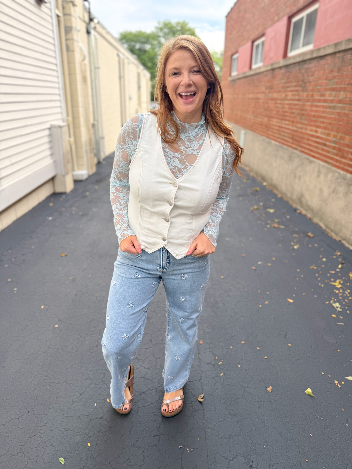 Cream V-Neck Denim Vest