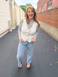 Cream V-Neck Denim Vest