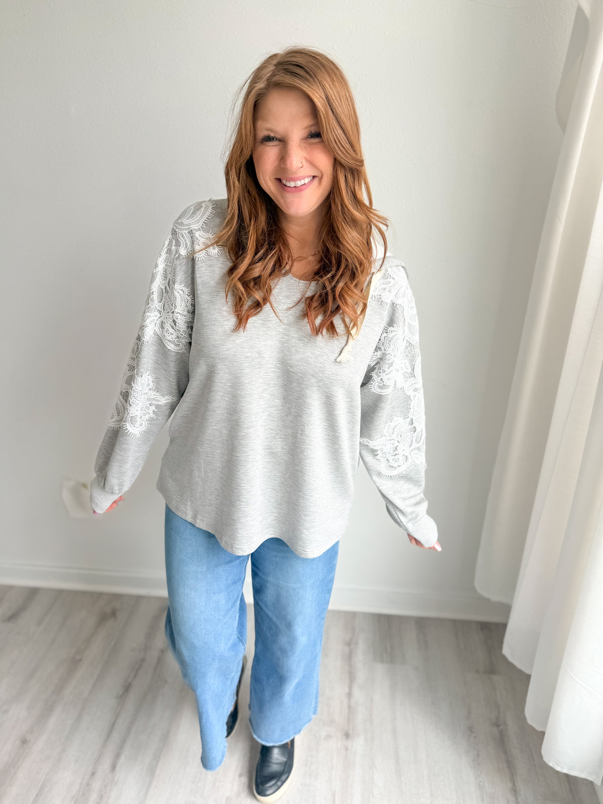 Lace Detailed Gray Hoodie