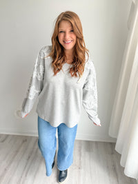 Lace Detailed Gray Hoodie