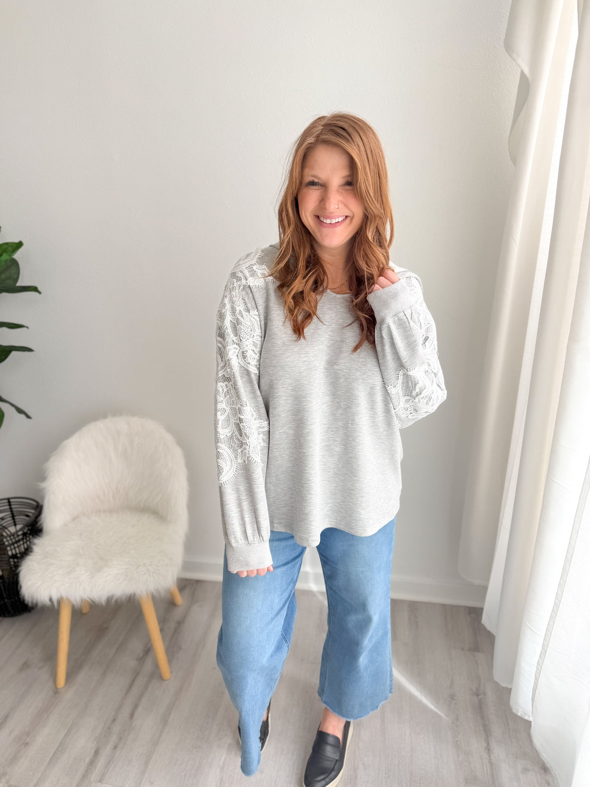 Lace Detailed Gray Hoodie