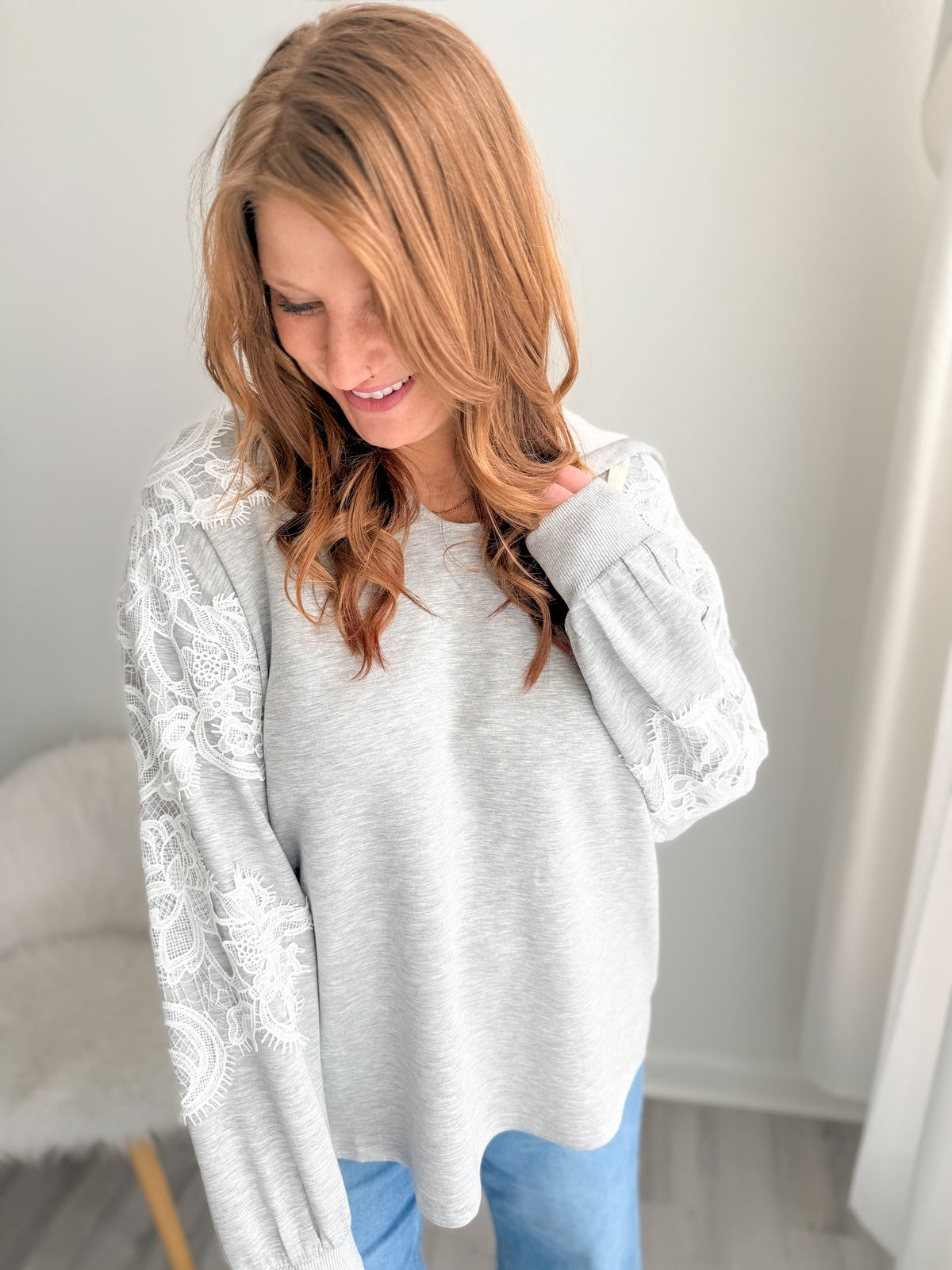 Lace Detailed Gray Hoodie