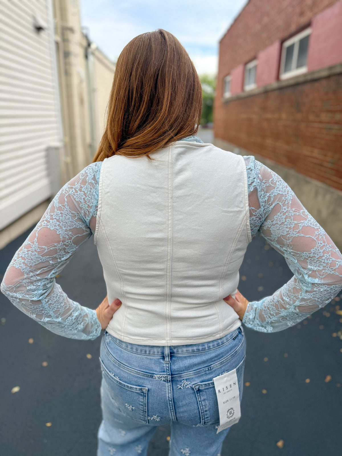 Cream V-Neck Denim Vest