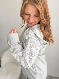 Lace Detailed Gray Hoodie