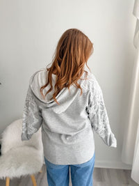 Lace Detailed Gray Hoodie