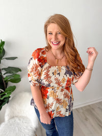 Rust Foliage Peplum Top