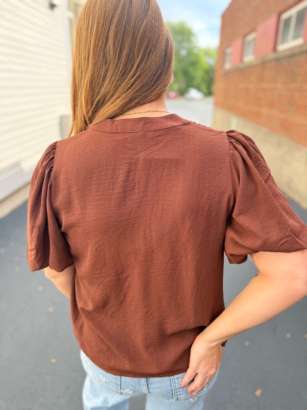 Camel Puff Sleeve Top
