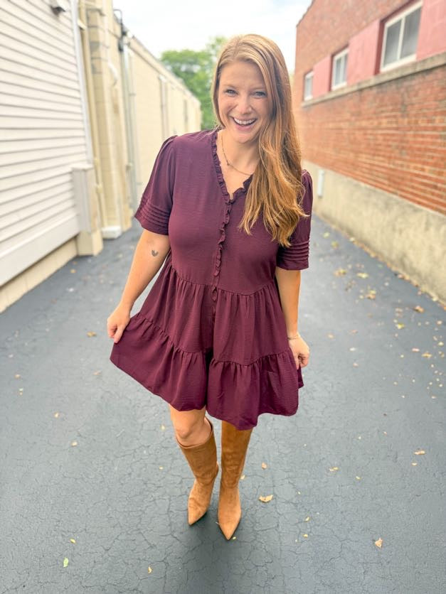 Ruffled Wine Mini Dress