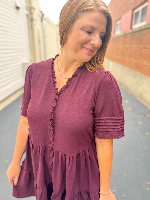 Ruffled Wine Mini Dress