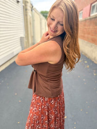 Mocha Twist Front Sleeveless Top