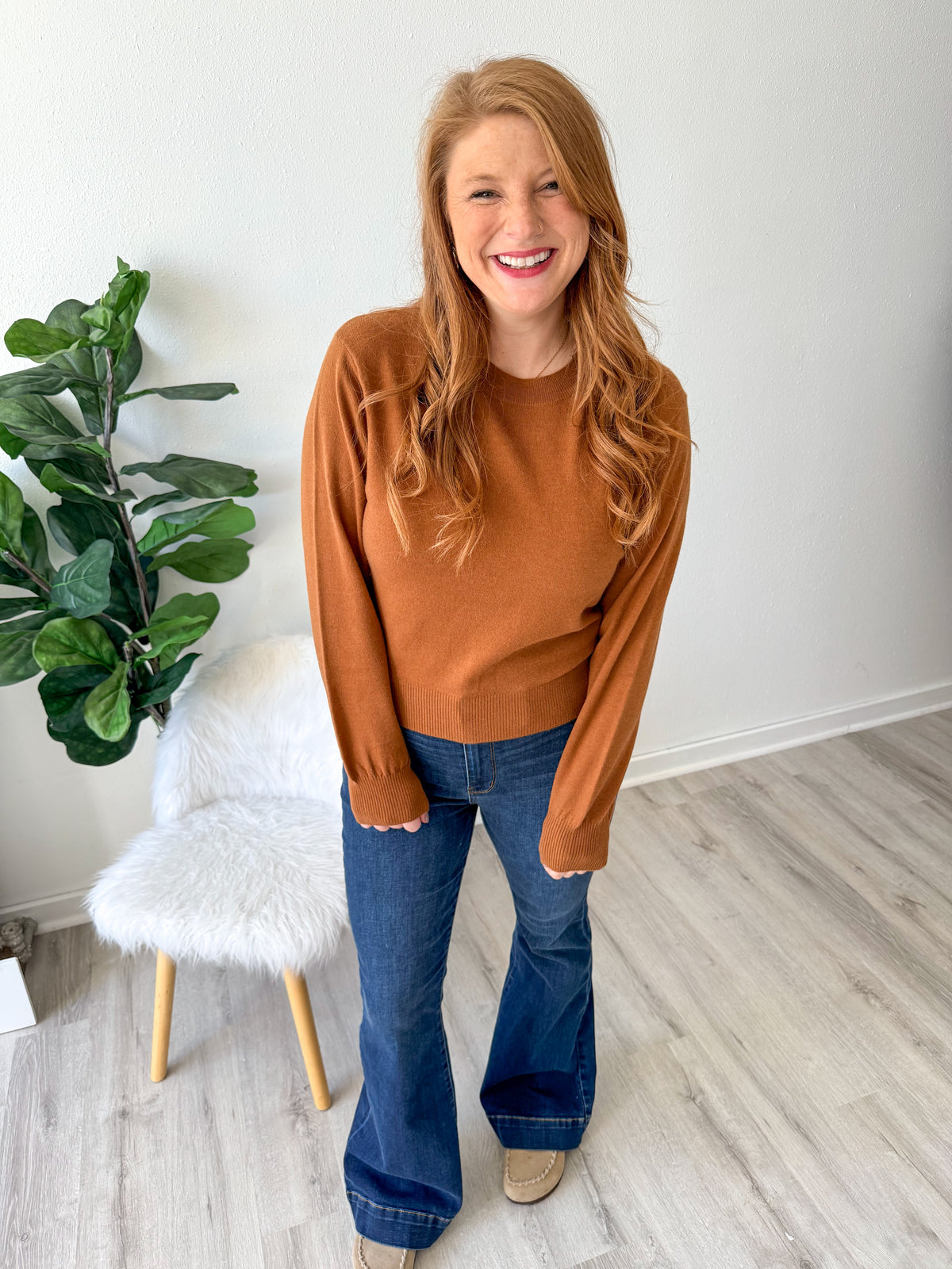 Camel Solid Knit Pullover Sweater