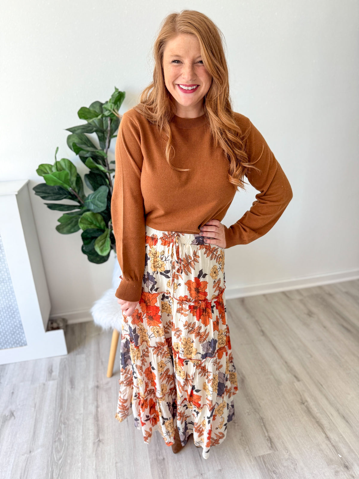 Camel Solid Knit Pullover Sweater