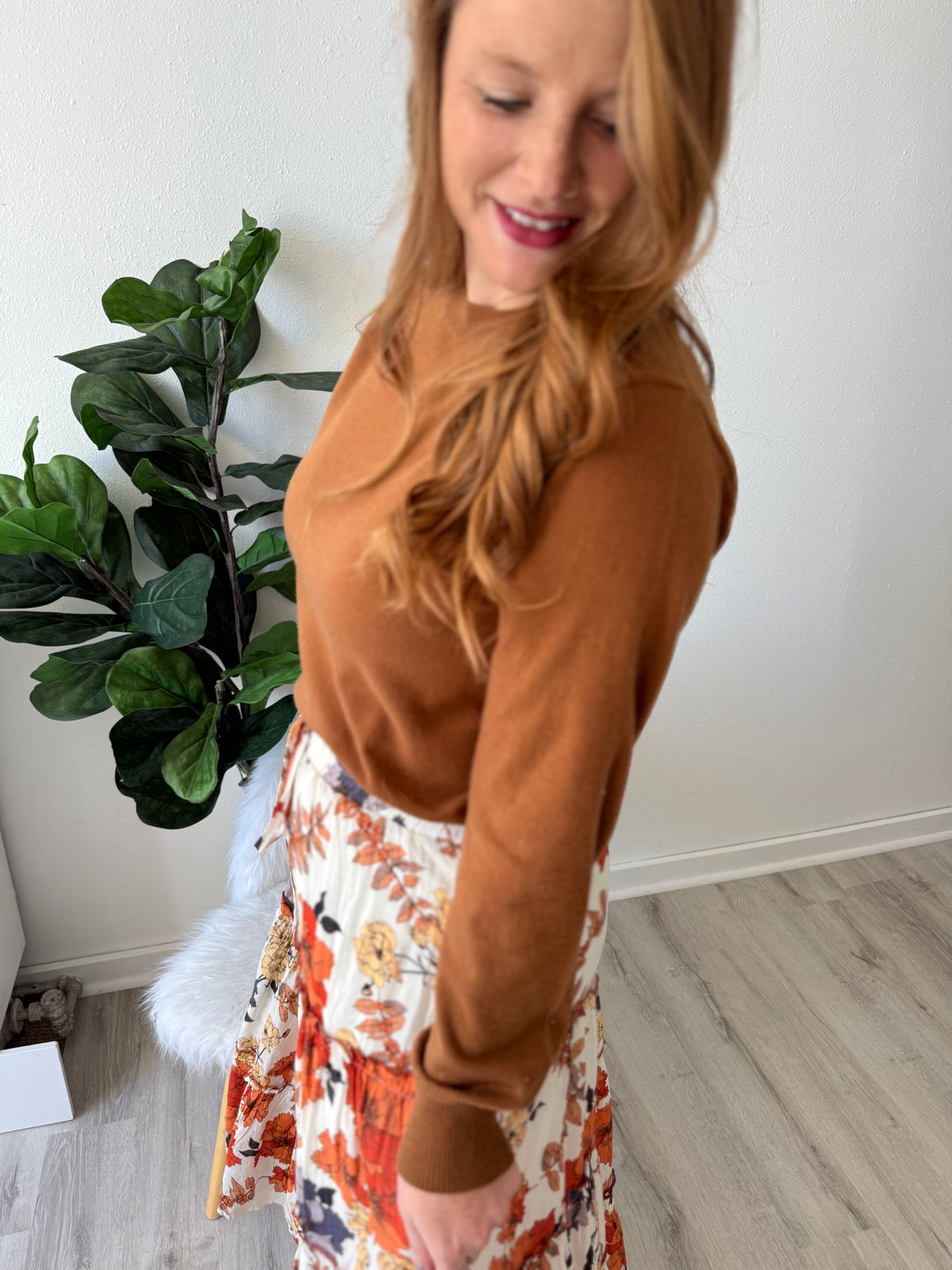 Camel Solid Knit Pullover Sweater