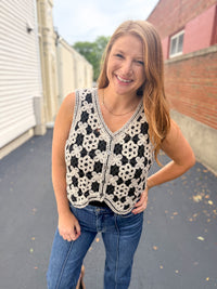 Black Floral Crochet Vest