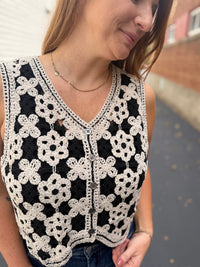 Black Floral Crochet Vest
