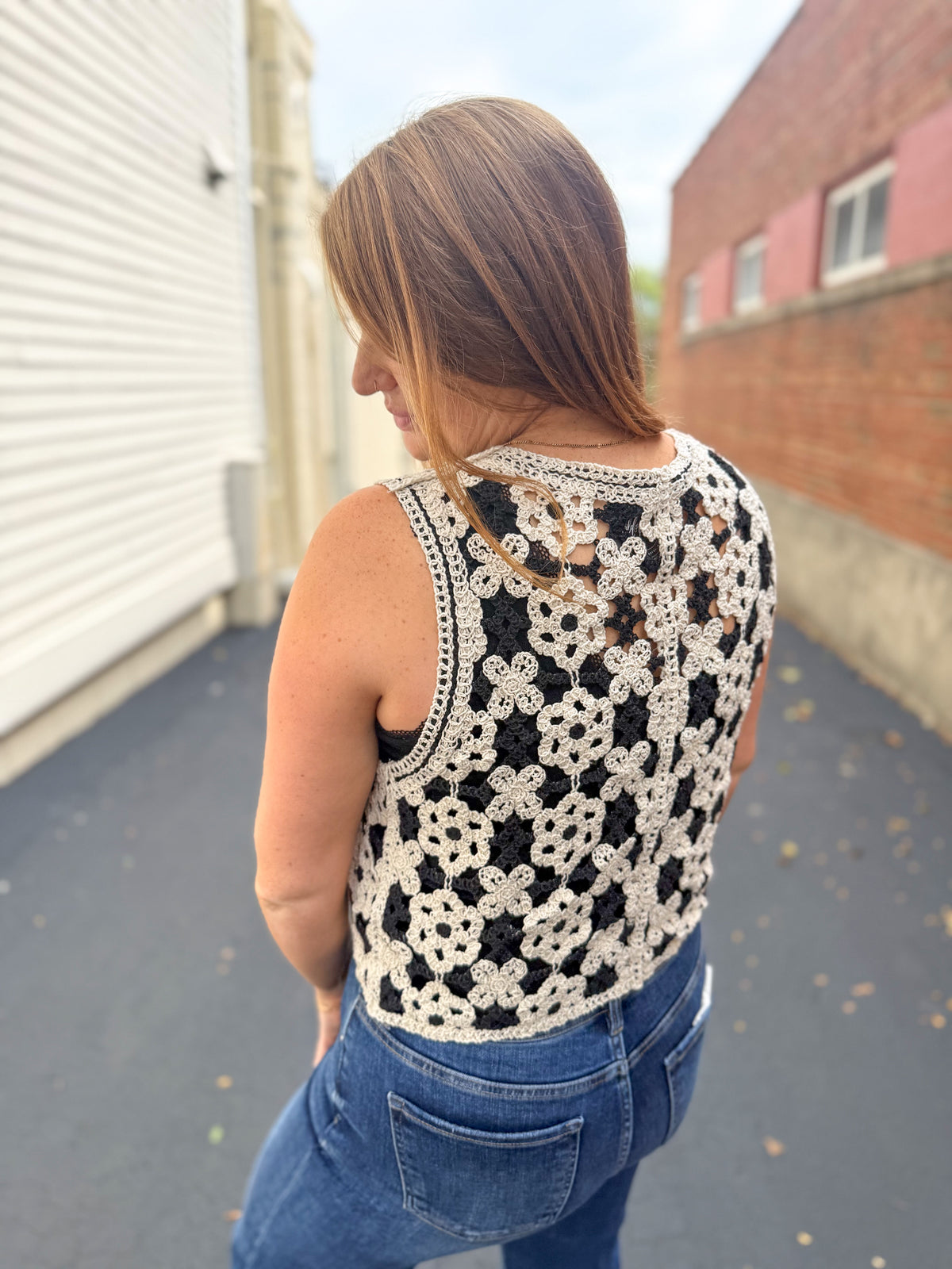 Black Floral Crochet Vest