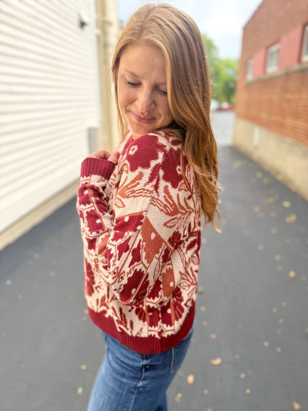 Burgundy Bloom Sweater