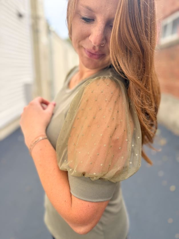 Sage Dotted Sleeve Top