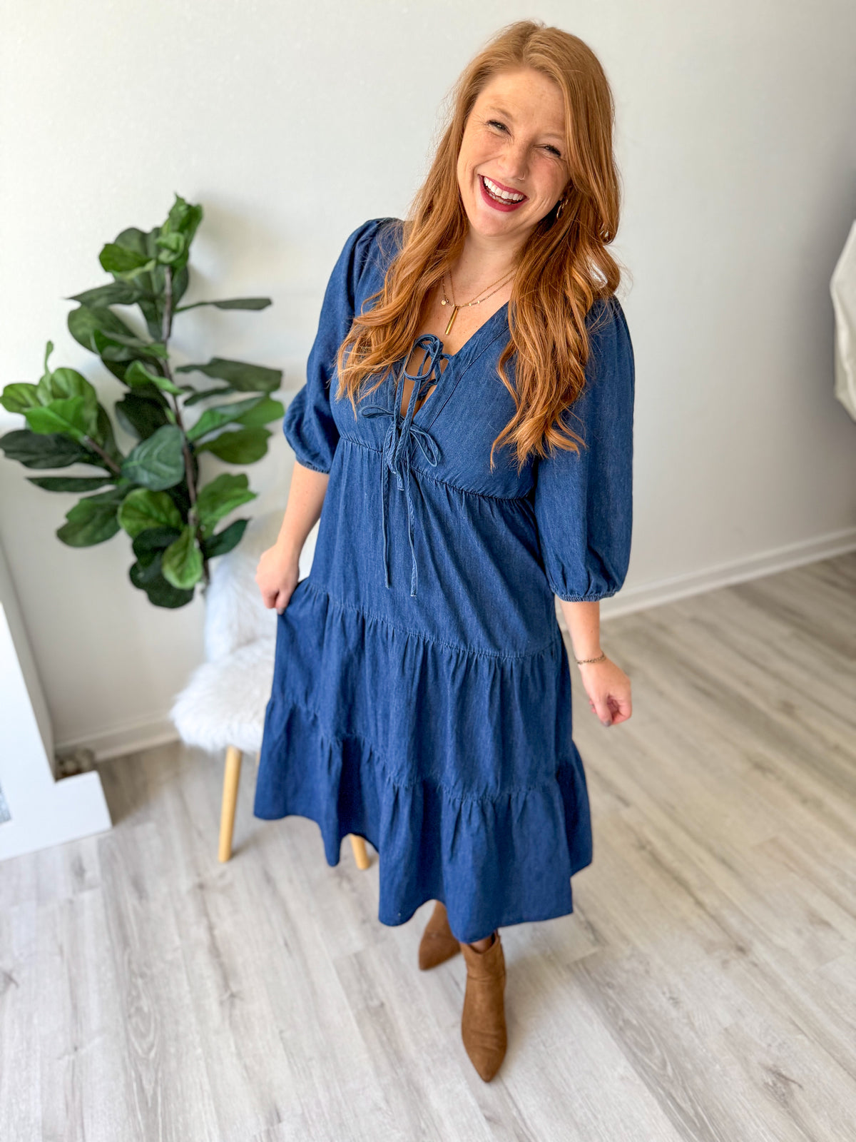 Colette Denim Bow Dress