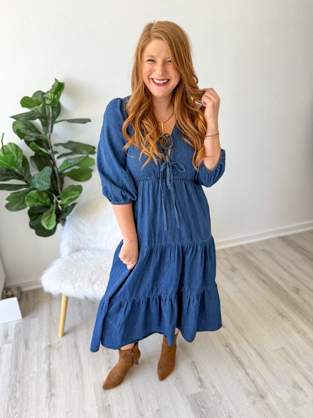 Colette Denim Bow Dress