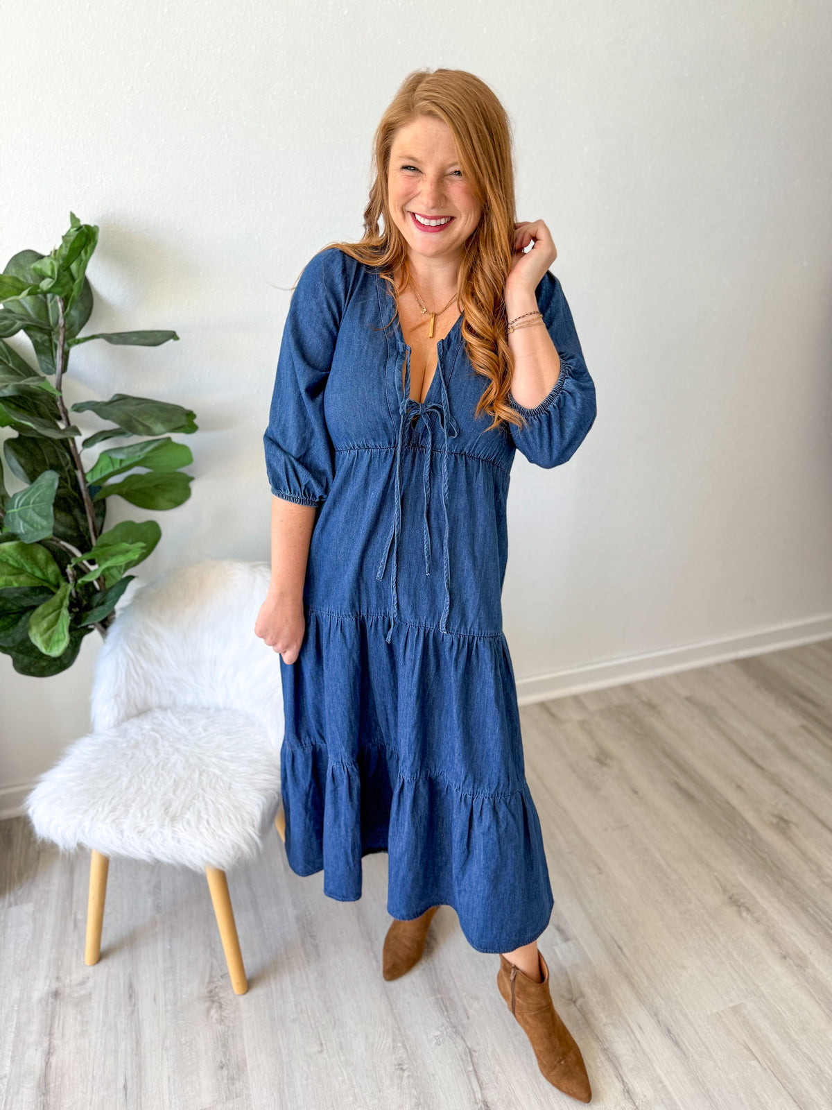 Colette Denim Bow Dress
