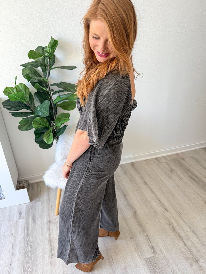 Noir Smocked Jumpsuit